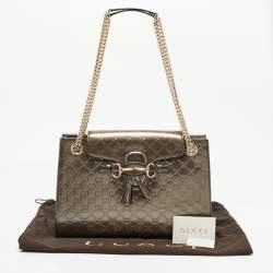 Pre Owned Gucci Gun Metal Guccissima Patent Leather Large Emily Chain Shoulder Bag