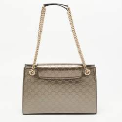 Pre Owned Gucci Gun Metal Guccissima Patent Leather Large Emily Chain Shoulder Bag