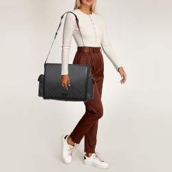 Pre Owned Gucci Dark Grey/Black GG Supreme Canvas and Leather Diaper Bag