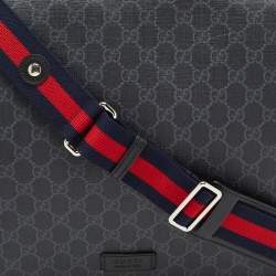 Pre Owned Gucci Dark Grey/Black GG Supreme Canvas and Leather Diaper Bag