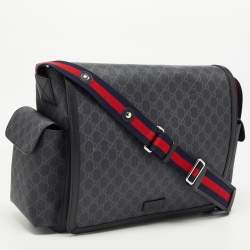 Pre Owned Gucci Dark Grey/Black GG Supreme Canvas and Leather Diaper Bag
