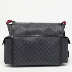 Pre Owned Gucci Dark Grey/Black GG Supreme Canvas and Leather Diaper Bag