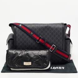 Pre Owned Gucci Dark Grey/Black GG Supreme Canvas and Leather Diaper Bag