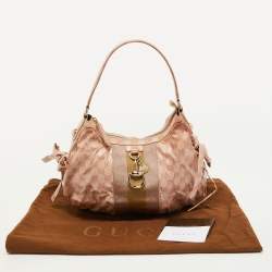 Pre Owned Gucci Pink GG Crystal Canvas Horsebit Charm Hobo