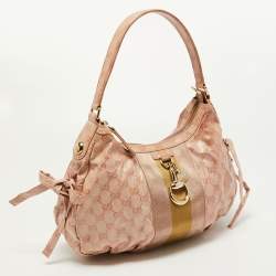 Pre Owned Gucci Pink GG Crystal Canvas Horsebit Charm Hobo