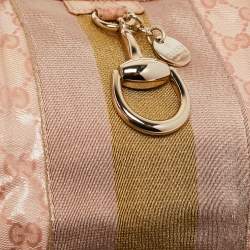 Pre Owned Gucci Pink GG Crystal Canvas Horsebit Charm Hobo