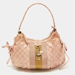 Pre Owned Gucci Pink GG Crystal Canvas Horsebit Charm Hobo