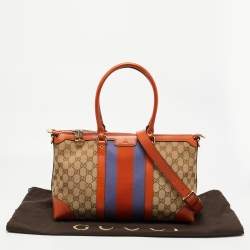 Pre Owned Gucci Brown/Beige GG Canvas Medium Web Top Handle Bag