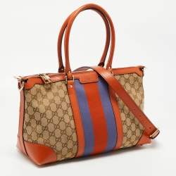 Pre Owned Gucci Brown/Beige GG Canvas Medium Web Top Handle Bag