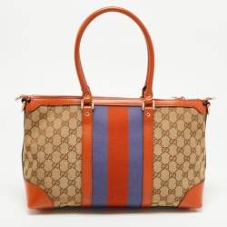 Pre Owned Gucci Brown/Beige GG Canvas Medium Web Top Handle Bag