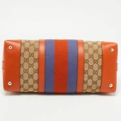 Pre Owned Gucci Brown/Beige GG Canvas Medium Web Top Handle Bag