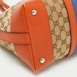 Pre Owned Gucci Brown/Beige GG Canvas Medium Web Top Handle Bag