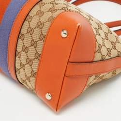 Pre Owned Gucci Brown/Beige GG Canvas Medium Web Top Handle Bag