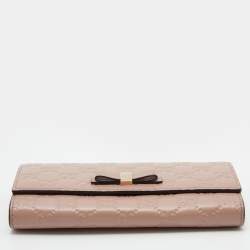 Gucci Pink Guccissima Leather Mayfair Bow Continental Flap Wallet