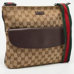 Gucci Beige/Brown GG Canvas and Leather Web Pocket Messengers Bag