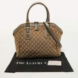 Pre Owned Gucci Beige/Grey GG Canvas and Leather Scarlett Interlocking G Satchel