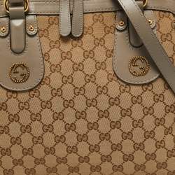 Pre Owned Gucci Beige/Grey GG Canvas and Leather Scarlett Interlocking G Satchel