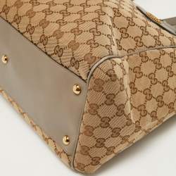 Pre Owned Gucci Beige/Grey GG Canvas and Leather Scarlett Interlocking G Satchel