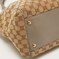 Pre Owned Gucci Beige/Grey GG Canvas and Leather Scarlett Interlocking G Satchel