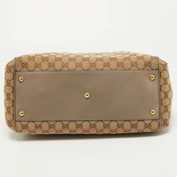 Pre Owned Gucci Beige/Grey GG Canvas and Leather Scarlett Interlocking G Satchel