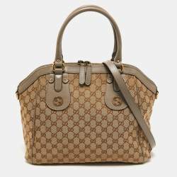 Pre Owned Gucci Beige/Grey GG Canvas and Leather Scarlett Interlocking G Satchel