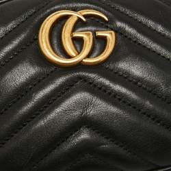 Pre Owned Gucci Black Matelassé Leather GG Marmont Belt Bag