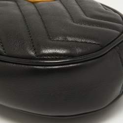 Pre Owned Gucci Black Matelassé Leather GG Marmont Belt Bag