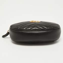 Pre Owned Gucci Black Matelassé Leather GG Marmont Belt Bag