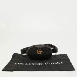 Pre Owned Gucci Black Matelassé Leather GG Marmont Belt Bag