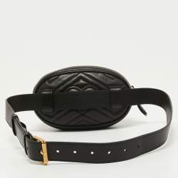 Pre Owned Gucci Black Matelassé Leather GG Marmont Belt Bag