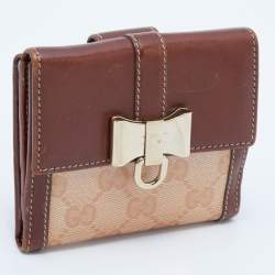 Gucci Brown/Beige GG Crystal and Leather Flap Compact Wallet 