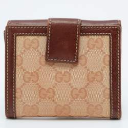 Gucci Brown/Beige GG Crystal and Leather Flap Compact Wallet 