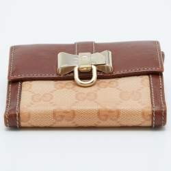Gucci Brown/Beige GG Crystal and Leather Flap Compact Wallet 