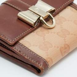 Gucci Brown/Beige GG Crystal and Leather Flap Compact Wallet 