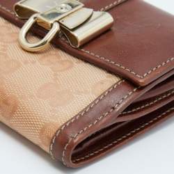 Gucci Brown/Beige GG Crystal and Leather Flap Compact Wallet 