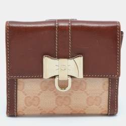 Gucci Brown/Beige GG Crystal and Leather Flap Compact Wallet 