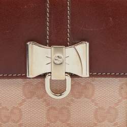 Gucci Brown/Beige GG Crystal and Leather Flap Compact Wallet 
