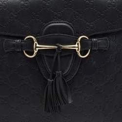 Pre Owned Gucci Black Guccissima Leather Large Emily Chain Shoulder Bag