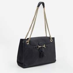 Pre Owned Gucci Black Guccissima Leather Large Emily Chain Shoulder Bag