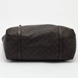 Pre Owned Gucci Dark Brown GG Supreme Canvas and Leather Medium Nice Tote