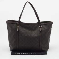 Pre Owned Gucci Dark Brown GG Supreme Canvas and Leather Medium Nice Tote