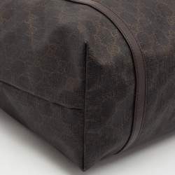 Pre Owned Gucci Dark Brown GG Supreme Canvas and Leather Medium Nice Tote