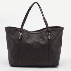 Pre Owned Gucci Dark Brown GG Supreme Canvas and Leather Medium Nice Tote