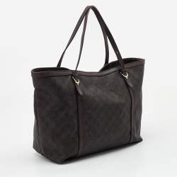 Pre Owned Gucci Dark Brown GG Supreme Canvas and Leather Medium Nice Tote