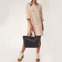 Pre Owned Gucci Dark Brown GG Supreme Canvas and Leather Medium Nice Tote