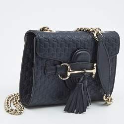 Gucci Navy Blue MIcroguccissima Leather Mini Emily Chain Shoulder Bag
