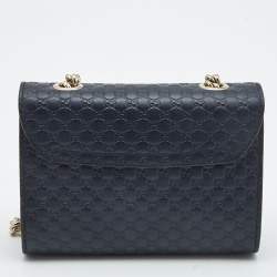 Gucci Navy Blue MIcroguccissima Leather Mini Emily Chain Shoulder Bag