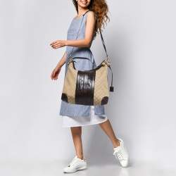 Pre Owned Gucci Beige/Brown GG Canvas and Alligator Medium Secret Hobo