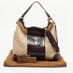 Pre Owned Gucci Beige/Brown GG Canvas and Alligator Medium Secret Hobo