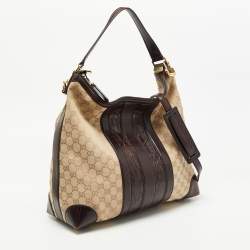 Pre Owned Gucci Beige/Brown GG Canvas and Alligator Medium Secret Hobo